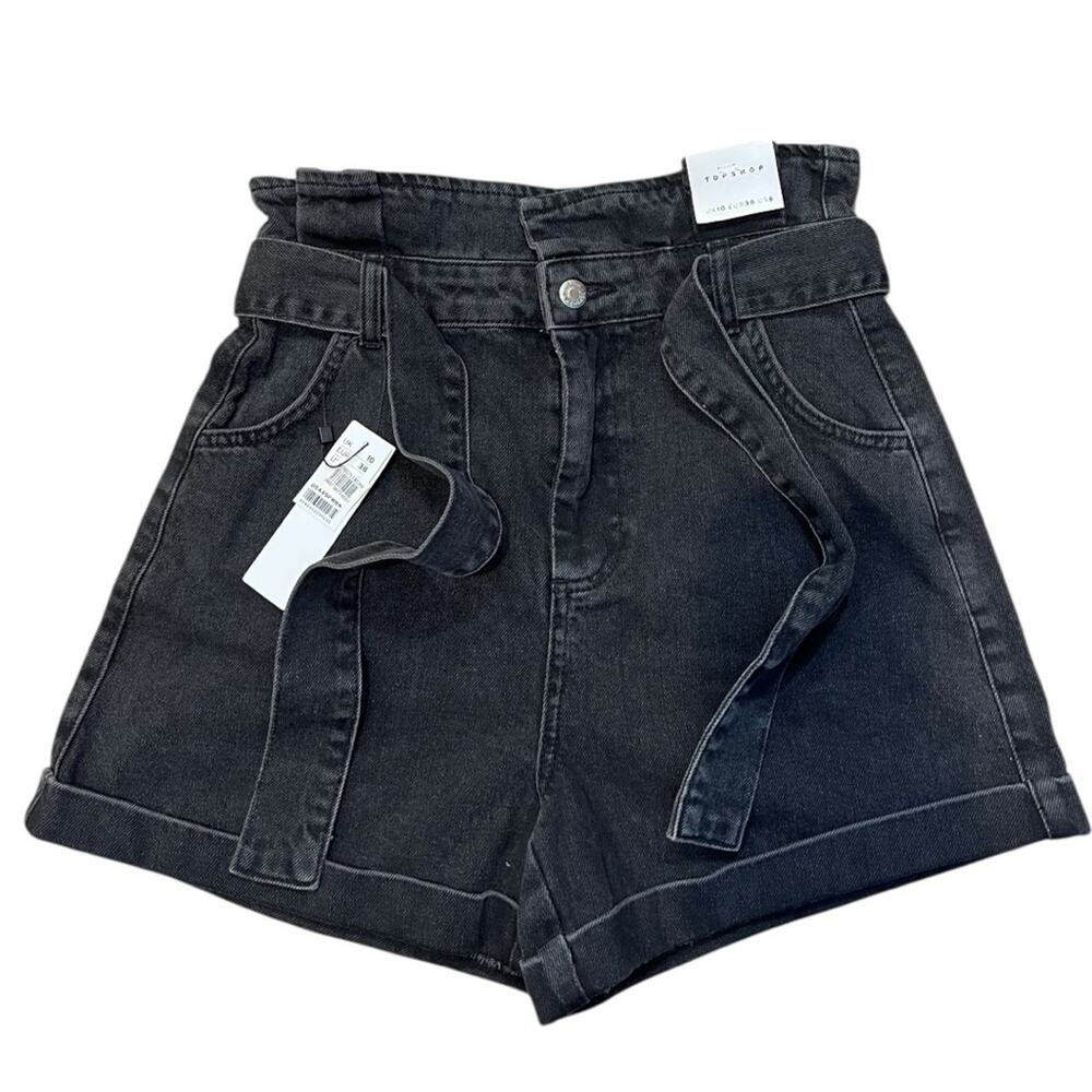Topshop Washed Black Grey Paper Bag High Rise Denim Jean Shorts 6 NWT - Picture 7 of 13